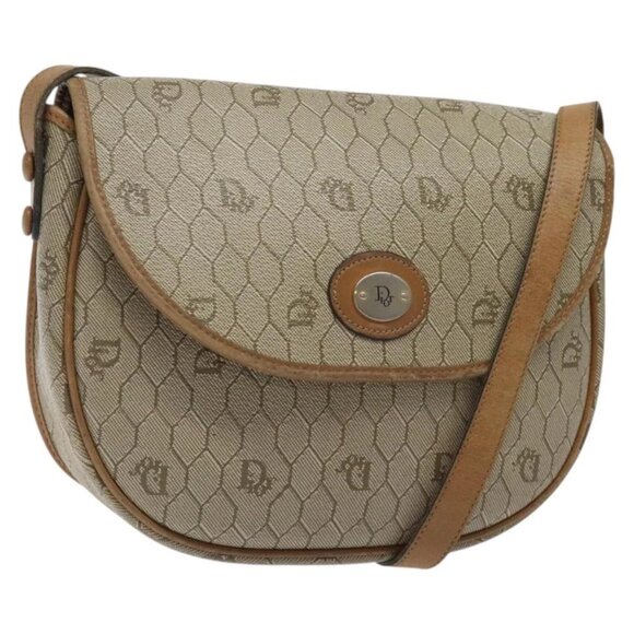 Christian Dior Honeycomb Canvas Shoulder Bag PVC Beige Gold Auth BA1892 - Picture 1 of 16